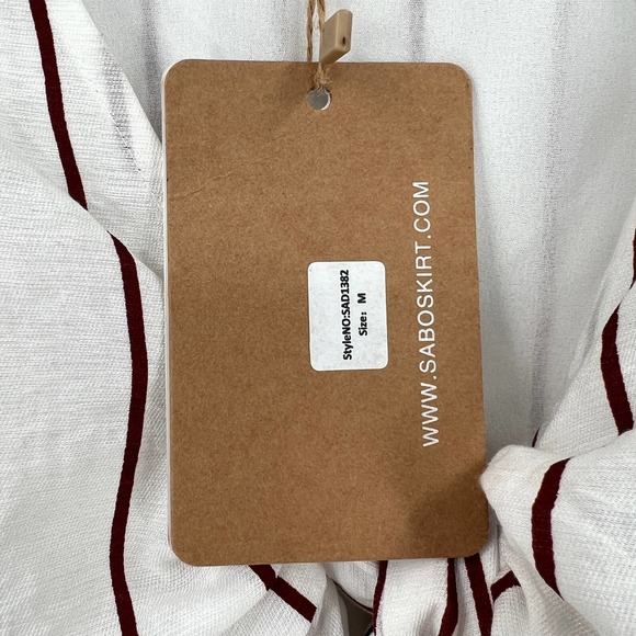 SABO SKIRT Dress Womens Medium White Brown Striped Short Sleeve Tie Front NWT - Picture 9 of 15